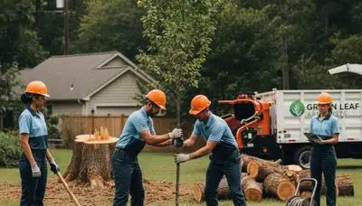 Arborist planting new tree in Waltham MA yard for Chop Chop Tree professional tree service