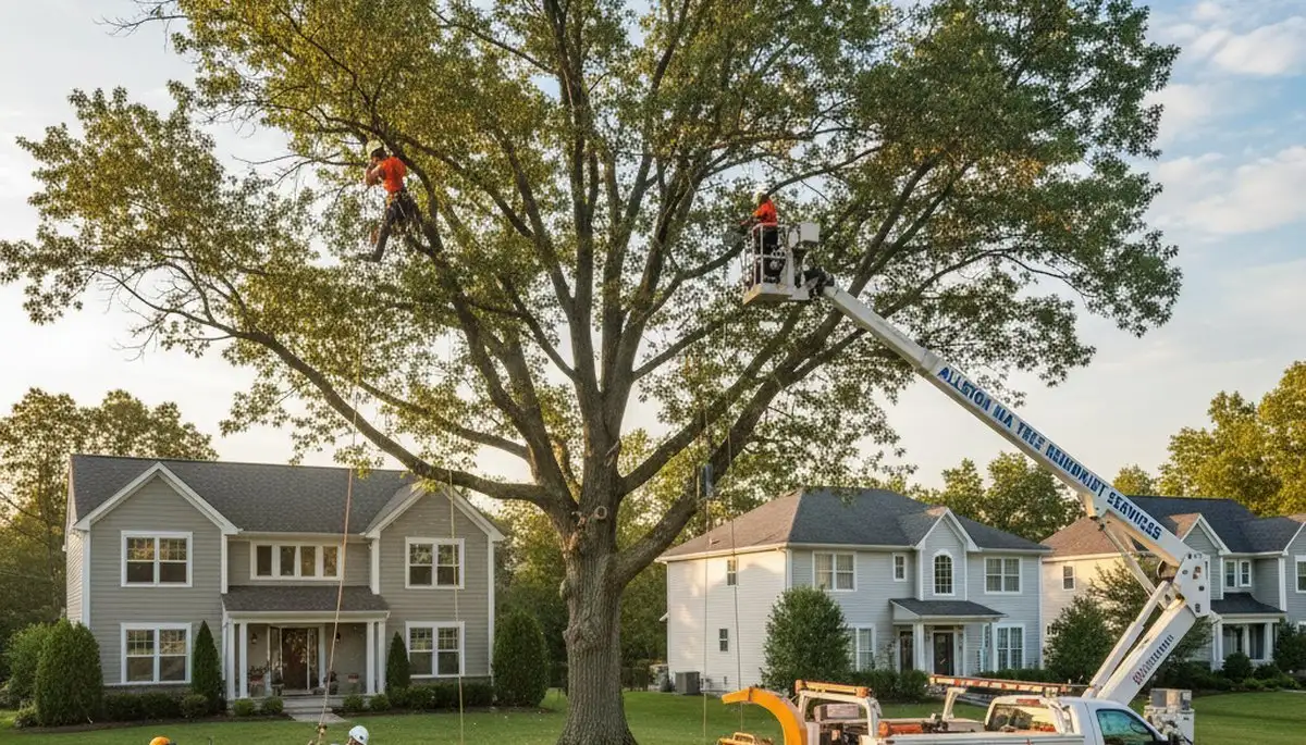 Professional tree removal service crew working in Waltham, MA