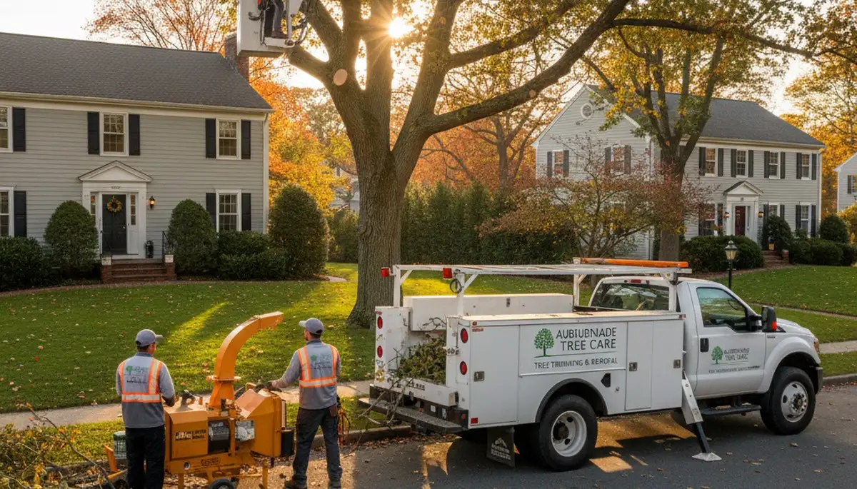 Professional tree removal service crew working safely in Waltham MA