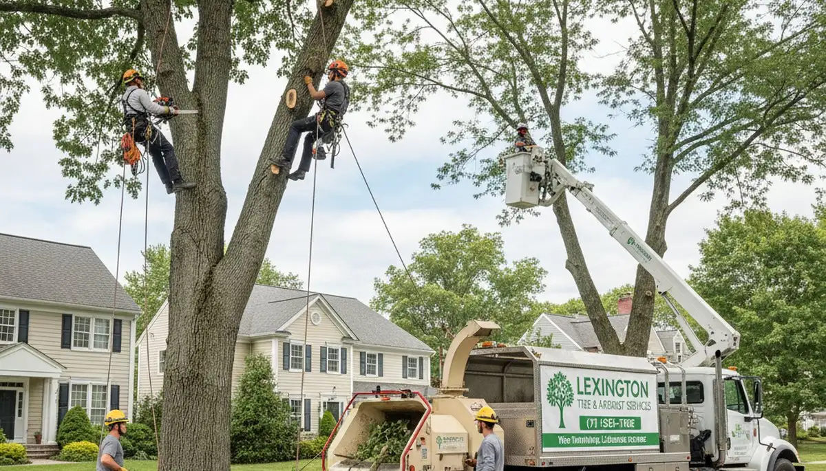 Professional tree removal service in Waltham MA safely cutting and clearing large backyard trees