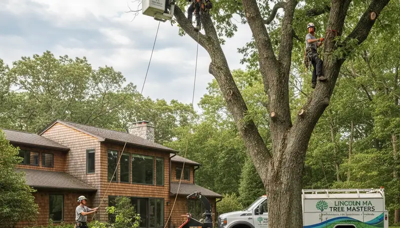 Professional tree removal service in Waltham MA safely clearing large oak trees