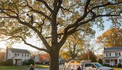 Professional tree removal service crew working safely in Waltham, MA