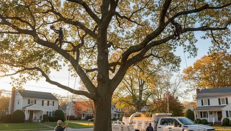 Professional tree removal service crew working safely in Waltham, MA