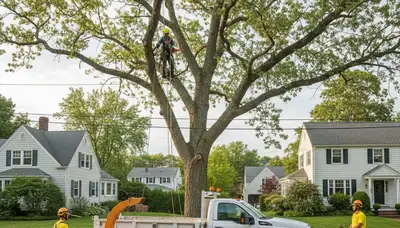 Professional tree removal service crew working in Waltham, MA