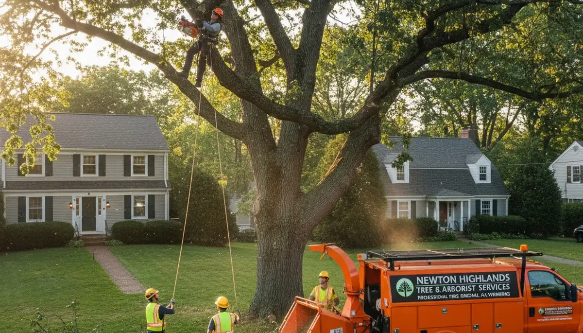 Professional tree removal service in Waltham MA safely cutting and clearing large trees