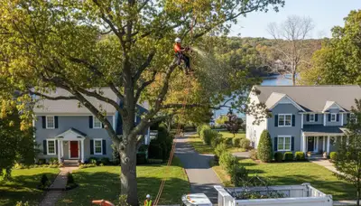 Professional tree removal service in Waltham MA safely clearing large oak tree