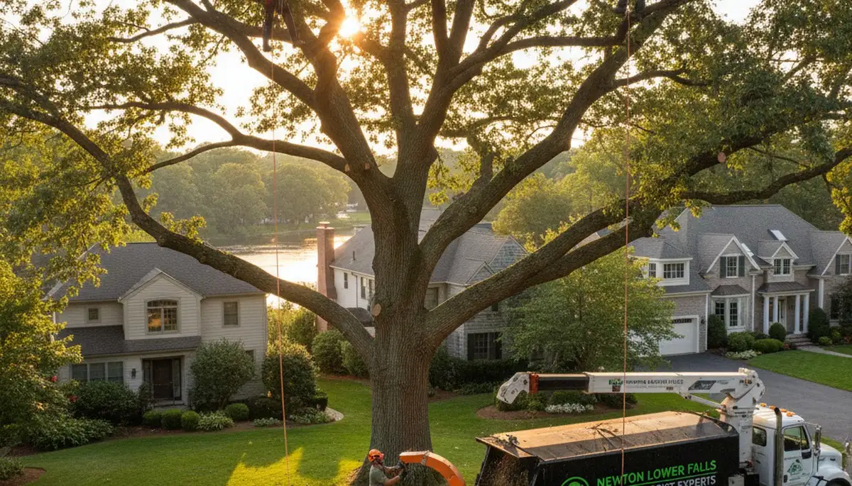 Professional tree removal service in Waltham MA safely cutting and clearing large trees