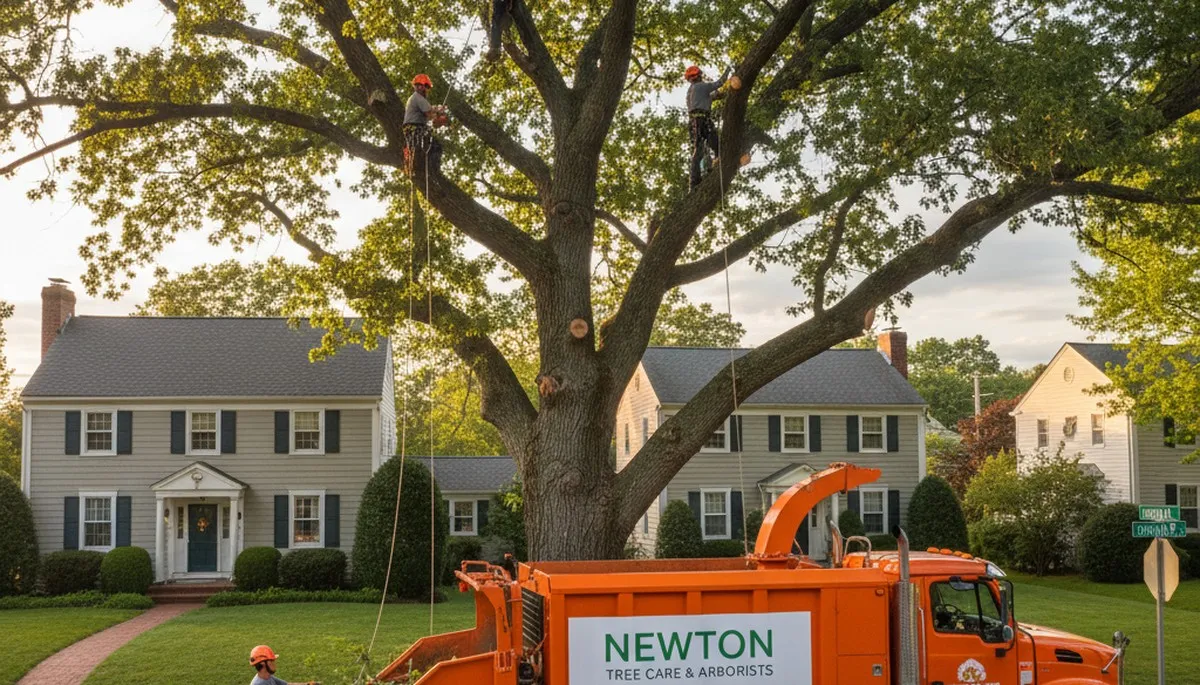 Professional tree removal service crew working safely in Waltham, MA