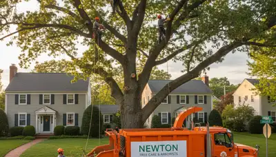 Professional tree removal service crew working safely in Waltham, MA