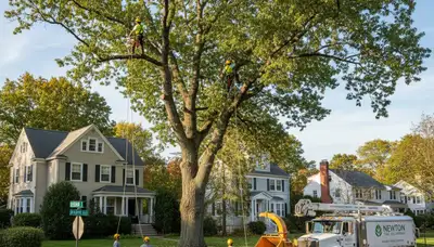 Professional tree removal service team working safely in Waltham, MA