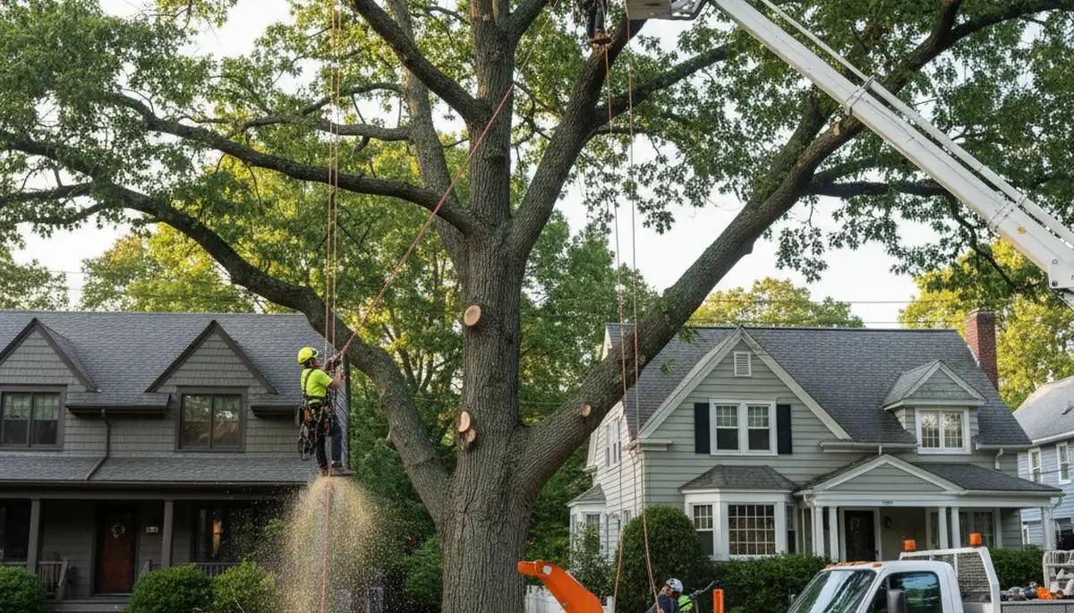 Professional tree removal service crew working safely in Waltham, MA
