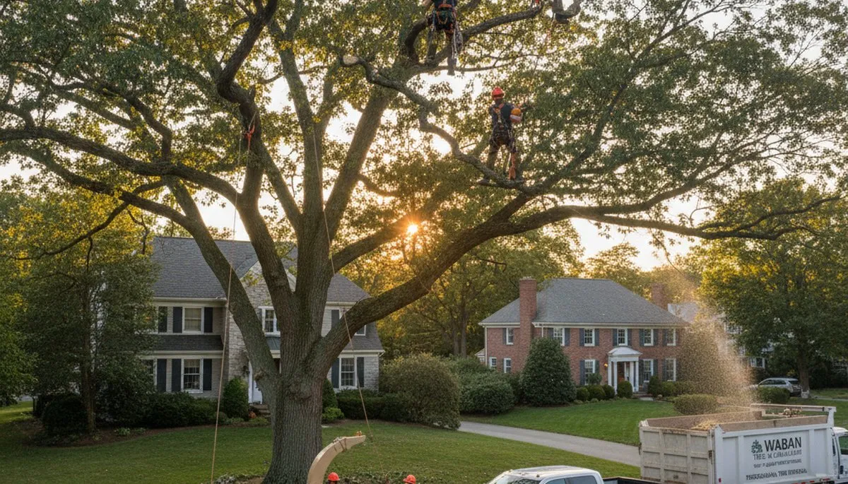 Professional tree removal service in Waltham MA safely cutting and clearing large trees