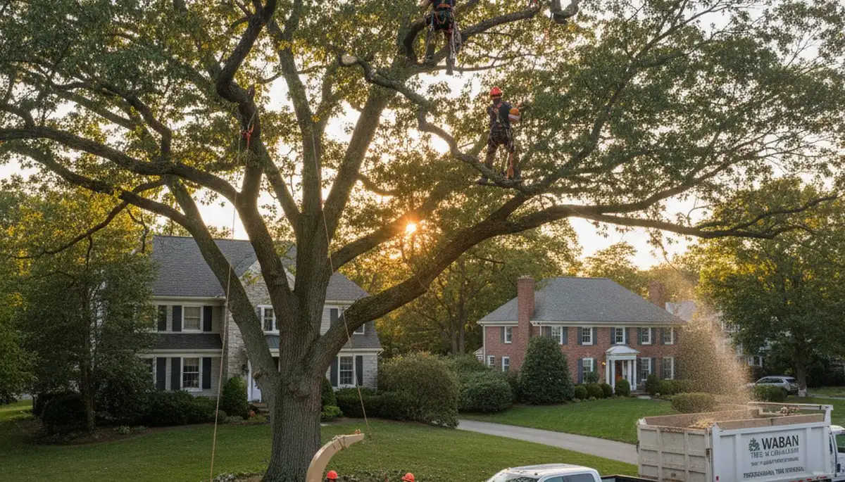 Professional tree removal service in Waltham MA safely cutting and clearing large trees