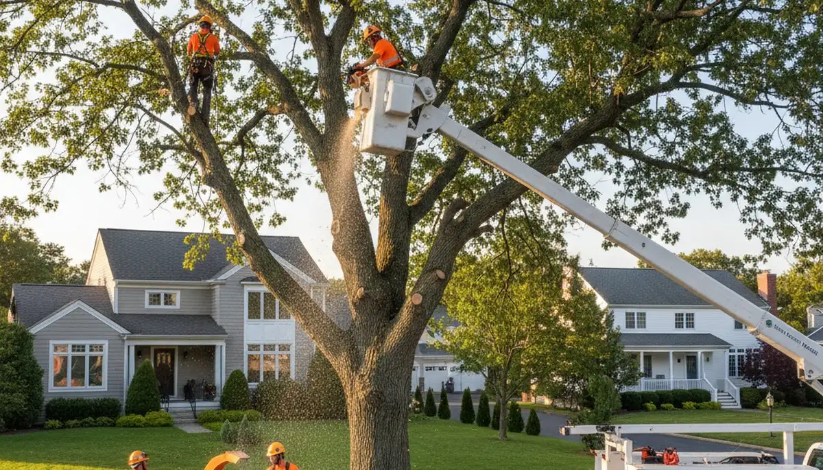 Professional tree removal service in Waltham MA safely cutting and clearing large trees