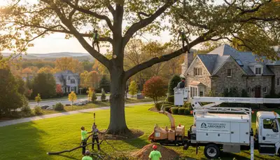 Professional tree removal service in Waltham MA safely cutting and clearing large trees