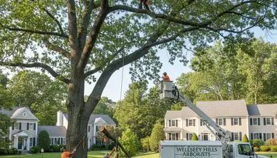 Professional tree removal service in Waltham MA safely cutting and clearing large trees