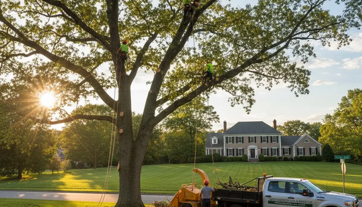 Professional tree removal service crew working in Waltham, MA