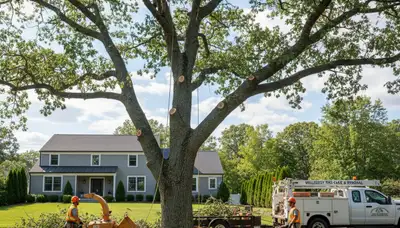 Professional tree removal service team working safely in Waltham, MA