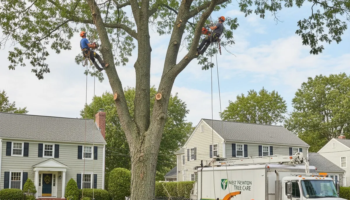 Professional tree removal service crew working safely in Waltham, MA