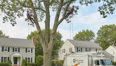 Professional tree removal service crew working safely in Waltham, MA