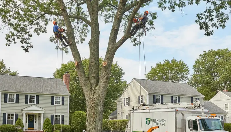 Professional tree removal service crew working safely in Waltham, MA