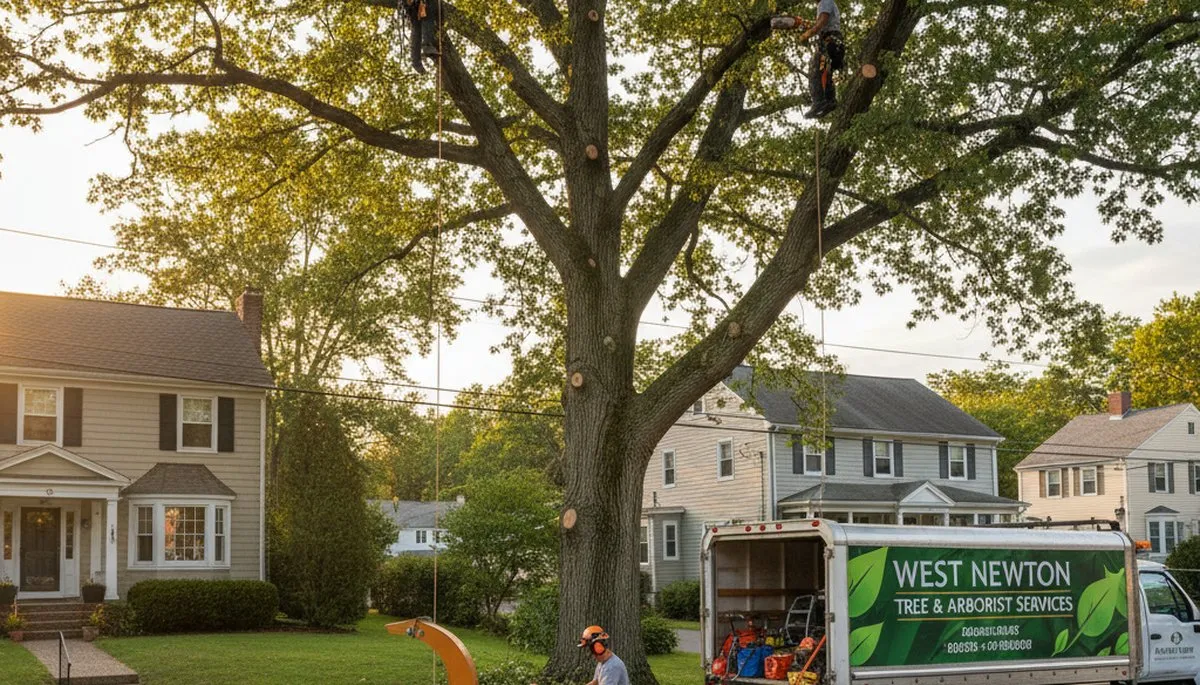 Professional tree removal service in Waltham MA safely cutting large oak branches